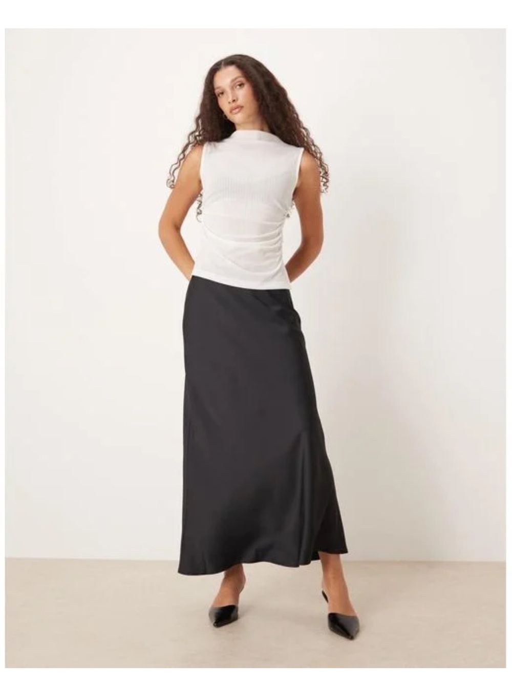 A&F Women's Black Satin Look High Rise Bias Cut Maxi Skirt